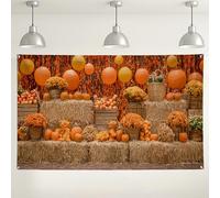Fondo de cosecha de otoño, decoraciones rústicas de fiesta de otoño, fondo de fotos de calabaza y flores para eventos de Acción de Gracias, 71 x 43 pulgadas
