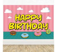 Fondo de Cumpleaños con Temática de Dibujos Animados, 150x100cm con Diseño Donuts Ideal para Fiestas Infantiles Celebraciones Cumpleaños y Sesiones Fotos