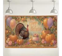Fondo de cumpleaños con temática de pavo de Acción de Gracias, diseño floral de otoño para decoraciones de fiestas, fondo de fotos para interiores y exteriores, celebración de otoño, 71 x 43 pulgadas