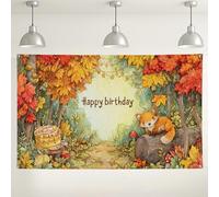 Fondo de cumpleaños de bosque otoñal, lindo zorro, decoración de fiesta temática de otoño, Acción de Gracias en interiores y exteriores, fondo de imagen para fotografía, celebración, eventos, 71 x 43