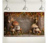 Fondo de cumpleaños de hongos fantásticos, decoraciones de fiesta temática de bosque otoñal, bonito fondo de fotografía para celebración de cumpleaños de niños, 71 x 43 pulgadas