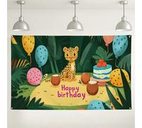 Fondo de cumpleaños de leopardo de la selva, coloridas decoraciones tropicales para fiestas, suministros de fotografía para interiores y exteriores, diversión para celebraciones de niños, 71 x 43