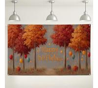Fondo de cumpleaños de otoño, hojas de otoño, decoración rústica, fondo de feliz celebración para fiestas, eventos de Acción de Gracias, 71 x 43 pulgadas