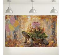 Fondo de cumpleaños de tortuga, decoración de fiesta de bosque otoñal, bonito fondo de fotografía de pastel y globos para celebraciones, 71 x 43 pulgadas