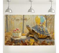 Fondo de cumpleaños de tortuga fantástica, bonitas decoraciones de fiesta en el bosque, fondo de imagen de feliz cumpleaños para fotografía, celebración de otoño, 71 x 43 pulgadas