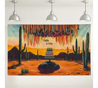 Fondo de cumpleaños del suroeste, decoración colorida de cactus de paisaje, fondo de pared de pastel de feliz cumpleaños para celebración de fotografía, festivales de verano al aire libre, 71 x 43