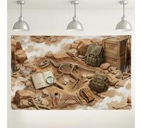 Fondo de descubrimiento de fósiles de dinosaurios, escena de aventura de arqueología vintage, decoraciones rústicas marrones para fiestas, fondo de fotografía para interiores y exteriores para eventos