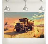 Fondo de desierto de camión oxidado, fondos de fotografía industrial vintage, perfecto para fiestas al aire libre, temas de viaje por carretera de verano, 71 x 43 pulgadas