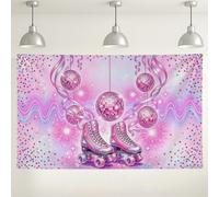 Fondo de discoteca de patinaje sobre ruedas, decoraciones de fiesta con purpurina colorida, fondo de fotos divertido para interiores y exteriores, para celebraciones y eventos, 71 x 43 pulgadas