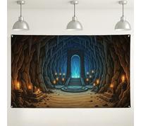 Fondo de entrada a cueva, fondo decorativo de escena de mazmorra mística, suministros de cabina de fotos de fantasía azul oscuro para fiestas de Halloween y eventos temáticos, 71 x 43 pulgadas