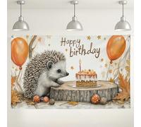 Fondo de erizo de feliz cumpleaños, lindas decoraciones de otoño de animales, suministros de fiesta de pastel para niños, fondo de fotografía de temporada de otoño, 71 x 43 pulgadas