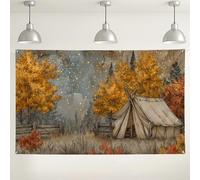 Fondo de escena de campamento otoñal, obra de arte dibujada a mano para exteriores, fondo rústico de fotografía de otoño, decoración de Acción de Gracias, suministros de fiesta temática de naturaleza