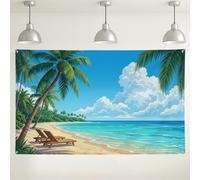 Fondo de escena de playa tropical, decoraciones de vista al océano, fondo de horizonte azul de verano para eventos de fotografía, suministros de fiesta de vacaciones, 71 x 43 pulgadas