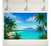 Fondo de escena de playa tropical, decoraciones panorámicas de vista al océano, fondo de fotografía de verano para fiestas, vacaciones y eventos de viaje, 71 x 43 pulgadas