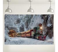 Fondo de escena de tren de invierno, fondo de fotografía de paisaje nevado vintage, decoraciones de fiesta de Navidad para eventos en interiores y exteriores, 71 x 43 pulgadas