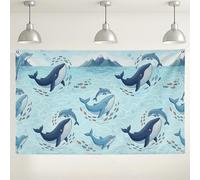 Fondo de escena del océano de ballena, bonito fondo decorativo de vida marina, telón de fondo de fotografía de agua azul para fiestas, tema de playa de verano, 71 x 43 pulgadas