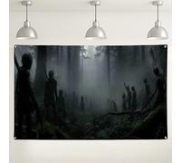 Fondo de escena misteriosa del bosque, decoraciones de fiesta temática de naturaleza espeluznante, perfecto para eventos de Halloween y cabinas de fotos, 71 x 43 pulgadas