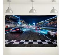 Fondo de escena nocturna de carreras, decoraciones de pared de velocidad dinámica, fondo de fotografía negro y azul para eventos, suministros de fiesta para interiores y exteriores, 71 x 43 pulgadas