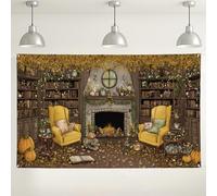Fondo de estantería vintage y acogedor, decoración de sala de estar temática de otoño, fondo de fotografía de cosecha de otoño para fiestas de Acción de Gracias y eventos, 71 x 43 pulgadas