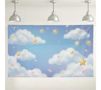 Fondo de estrella de horizonte nublado, fondos estéticos pastel de ensueño, fondo de fotos decorativo de melocotón azul para eventos, celebraciones en interiores y exteriores, 71 x 43 pulgadas