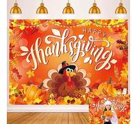 Fondo de feliz Acción de Gracias, cosecha de otoño, pavo, calabaza, hoja de arce, fondo para dar gracias día de fiesta, patio, pancarta de fotografía, suministros de decoración de 7 x 5 pies