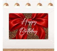 Fondo de feliz cumpleaños con estampado de guepardo rojo, estampado de leopardo con lazo rojo, pancarta de fondo de fotografía con texto "Let's Get Wild", para niñas y mujeres, suministros de fiesta