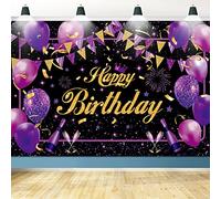 Fondo de Feliz Cumpleaños Morado y Oro Negro, Pancarta Grande, Decoración de Fiesta para Mujeres y Niñas, Fondo de Fotografía