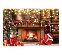 Fondo de Feliz Navidad 300x250cm Fondo de Chimenea Pared de ladrillo Vintage Árbol de Navidad Fondo de fotografía de Navidad Feliz Año Nuevo Festival Decoración de Fiesta Banner