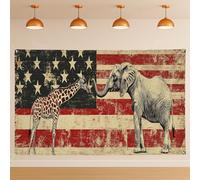Fondo de fiesta de animales de safari vintage, fondo patriótico rústico de fotografía de vida silvestre para decoración de eventos de vida silvestre, 71 x 43 pulgadas