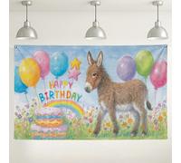 Fondo de fiesta de burro de feliz cumpleaños, decoración de celebración de globos coloridos, divertido fondo de fotografía de pastel arcoíris para niños, suministros de eventos de 71 x 43 pulgadas