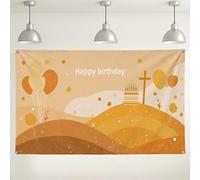 Fondo de fiesta de cumpleaños, decoración retro elegante de pastel y globo, perfecto para celebraciones en interiores y exteriores, eventos festivos de otoño, 71 x 43 pulgadas