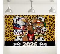 Fondo de fiesta de fútbol, divertidas decoraciones con estampado de leopardo, fondo colorido para interiores y exteriores, para celebraciones, eventos deportivos 2026, 71 x 43 pulgadas