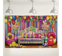 Fondo de fiesta de globos coloridos, divertidos fondos decorativos con patrón de confeti, accesorios de fotografía versátiles para celebraciones de cumpleaños, eventos alegres en interiores y
