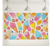 Fondo de fiesta de helado, decoraciones coloridas con patrón de postre, diversión de verano para interiores y exteriores, fondo de fotos para eventos de cumpleaños, 71 x 43 pulgadas