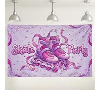 Fondo de fiesta de patinaje, bonito diseño de patines de melocotón para decoraciones divertidas, suministros de fiesta para interiores y exteriores para celebraciones de cumpleaños, 71 x 43 pulgadas