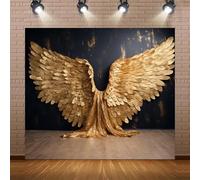 Fondo de fondo de alas de ángel doradas, fondo de fotografía espiritual, alas de plumas de ensueño para cumpleaños, bodas, fiestas, retratos artísticos, accesorios de estudio (G, 360 x 300 cm)
