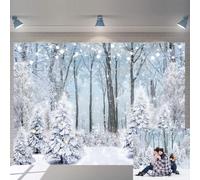 Fondo de fotografía de bosque nevado de invierno, bosque nevado, árbol de pino, país de las maravillas, copo de nieve, paisaje, pancarta de Navidad, decoración de fiesta familiar, accesorios de