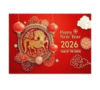 Fondo de fotografía de Festival de Primavera de Feliz Año Nuevo Chino 2026, Danza del león, Linterna Dorada roja, telón de Fondo Tradicional, decoración de Fiesta(AZ439-18,240x180 CM)