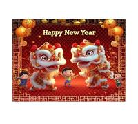 Fondo de fotografía de Festival de Primavera de Feliz Año Nuevo Chino 2026, Danza del león, Linterna Dorada roja, telón de Fondo Tradicional, decoración de Fiesta(AZ439-3,180x120 CM)