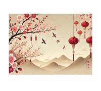 Fondo de fotografía de Festival de Primavera de Feliz Año Nuevo Chino 2026, Danza del león, Linterna Dorada roja, telón de Fondo Tradicional, decoración de Fiesta(AZ439-8,150x100 CM)