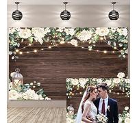 Fondo de fotografía Floral de Madera rústica Flor Blanca marrón Madera Fiesta de cumpleaños Baby Showers decoración de Fotos Fondo de Boda Fiesta recién Nacida Accesorio de Fotos de