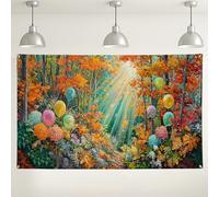 Fondo de globos de bosque otoñal, fondos decorativos coloridos de paisaje otoñal, suministros de fiesta de celebración de temporada para eventos de fotografía, 71 x 43 pulgadas