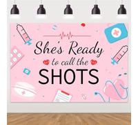 Fondo de graduación de enfermera 2024, fondo rosa con texto en inglés "She's Ready to Call The Shots", clase de 2024, día de la enfermera, suministros de fiesta, cabina de fotos, decoración de pared