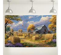 Fondo de granero de campo, decoración rústica de granja, fondo de fotografía de temporada de otoño para Acción de Gracias, eventos de fiesta de cosecha, 71 x 43 pulgadas