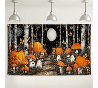 Fondo de Halloween de otoño, decoración de bosque de calabaza, hongos fantásticos, fondo de fotografía espeluznante para exteriores e interiores para fiestas, festividades de otoño, 71 x 43 pulgadas