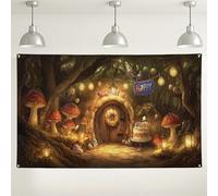 Fondo de hongos del bosque encantado, decoración de cuento de hadas para fiestas, fondo de fotos acogedor para interiores y exteriores para celebraciones de cumpleaños, 71 x 43 pulgadas