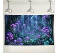 Fondo de hongos del bosque encantado, decoraciones violetas de fantasía mística para fiestas, fondo de fotografía para interiores y exteriores, para eventos y celebraciones, 71 x 43 pulgadas