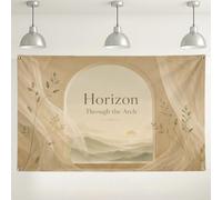 Fondo de horizonte a través del arco, fondo de fotografía de paisaje vintage bohemio, decoración floral beige para interiores y exteriores, para eventos y fiestas, 71 x 43 pulgadas