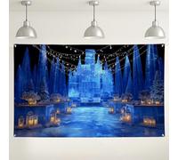 Fondo de invierno del país de las maravillas, decoraciones de fiesta temática de castillo de hielo, fondo de paisaje nevado para eventos fotográficos de vacaciones, 71 x 43 pulgadas