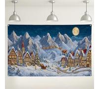 Fondo de invierno del país de las maravillas, escena festiva de pueblo nevado para decoraciones navideñas, fondo de fotos de fiesta de Navidad, celebraciones de invierno en interiores y exteriores, 71